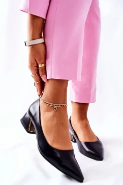 Damskie Damskie buty S.Barski Skórzane Eleganckie Czółenka Czarne Samira