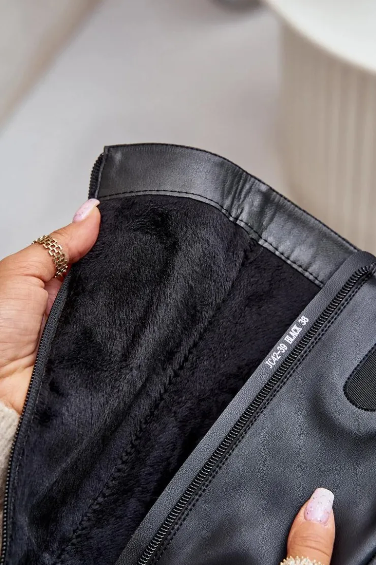 Damskie Damskie buty S.Barski Skórzane Eleganckie Kozaki Na Słupku Ocieplane D&A JC42-39 Czarne