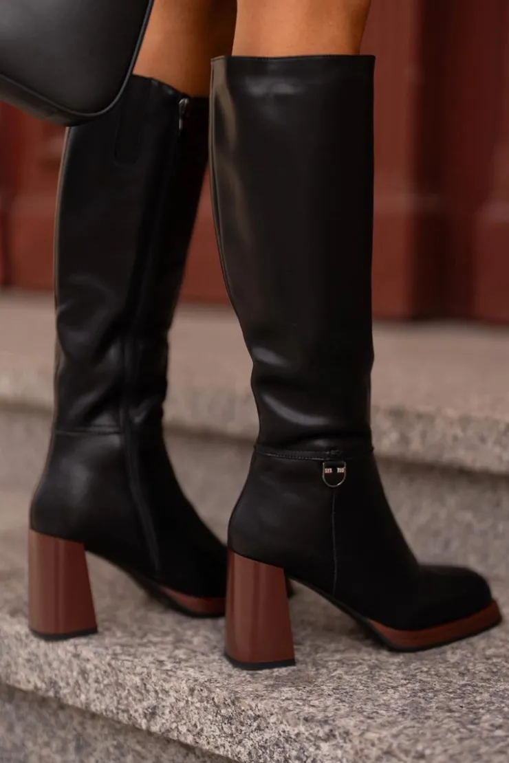 Damskie Damskie buty S.Barski Skórzane Eleganckie Kozaki Na Słupku Ocieplane D&A JC42-39 Czarne