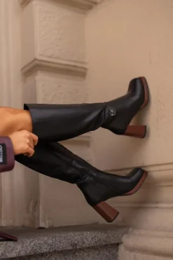 Damskie Damskie buty S.Barski Skórzane Eleganckie Kozaki Na Słupku Ocieplane D&A JC42-39 Czarne