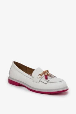 Damskie buty S.Barski Skórzane Eleganckie Mokasyny Na Płaskim Obcasie S.Barski LR51-768 Białe Biały