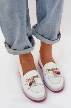 Damskie buty S.Barski Skórzane Eleganckie Mokasyny Na Płaskim Obcasie S.Barski LR51-768 Białe Biały