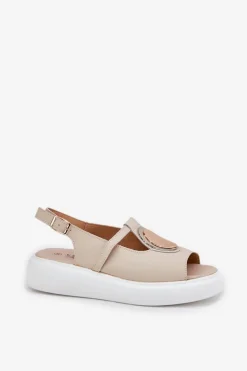 Outlet Damskie buty S.Barski Skórzane Eleganckie Sandały Damskie S.Barski GR51-603 Beżowe