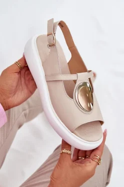 Outlet Damskie buty S.Barski Skórzane Eleganckie Sandały Damskie S.Barski GR51-603 Beżowe