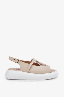 Outlet Damskie buty S.Barski Skórzane Eleganckie Sandały Damskie S.Barski GR51-603 Beżowe