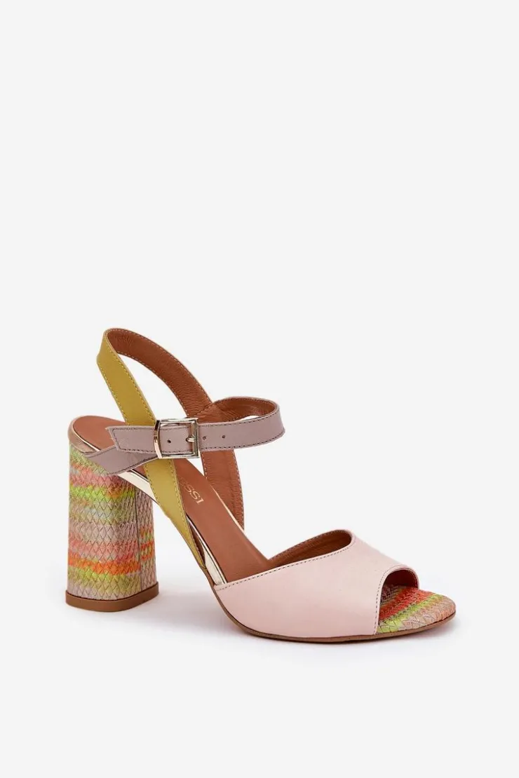 Laura Messi Sandały Na Słupku|Sandały Na Obcasie*Skórzane Eleganckie Sandały Na Słupku 2136 Multikolor Wielokolorowy