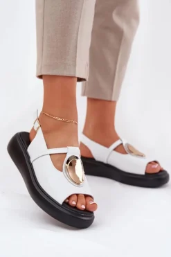 Damskie buty S.Barski Sandały Z Cholewką|Sandały Na Koturnie*Skórzane Eleganckie Sandały Damskie S.Barski GR51-603 Białe