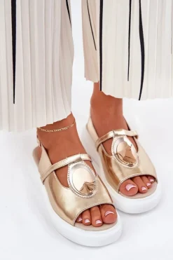 Online Damskie buty S.Barski Skórzane Eleganckie Sandały Damskie S.Barski GR51-603 Złote