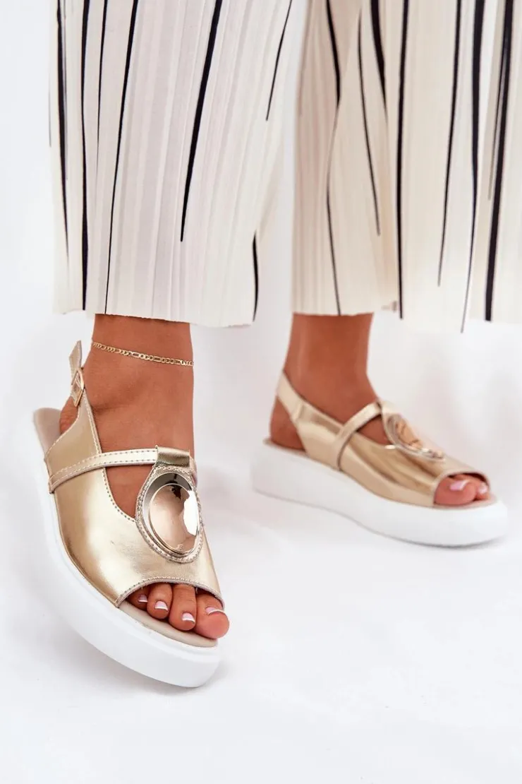 Online Damskie buty S.Barski Skórzane Eleganckie Sandały Damskie S.Barski GR51-603 Złote