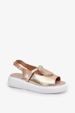 Online Damskie buty S.Barski Skórzane Eleganckie Sandały Damskie S.Barski GR51-603 Złote