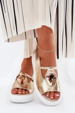 Online Damskie buty S.Barski Skórzane Eleganckie Sandały Damskie S.Barski GR51-603 Złote