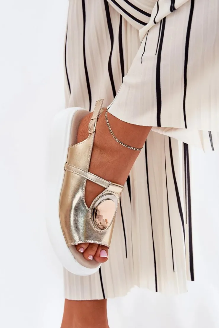 Online Damskie buty S.Barski Skórzane Eleganckie Sandały Damskie S.Barski GR51-603 Złote