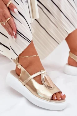 Online Damskie buty S.Barski Skórzane Eleganckie Sandały Damskie S.Barski GR51-603 Złote