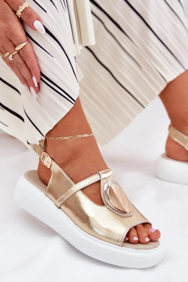 Online Damskie buty S.Barski Skórzane Eleganckie Sandały Damskie S.Barski GR51-603 Złote