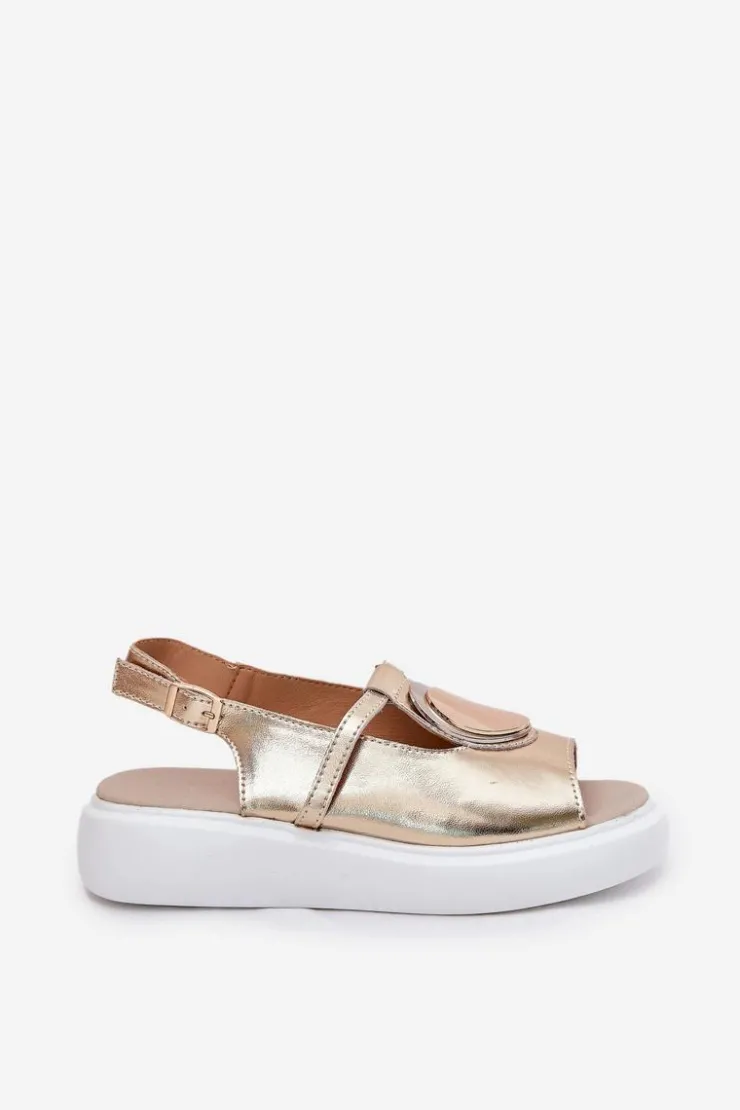 Online Damskie buty S.Barski Skórzane Eleganckie Sandały Damskie S.Barski GR51-603 Złote