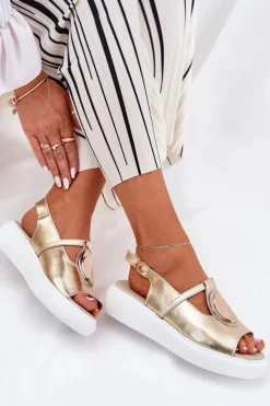 Online Damskie buty S.Barski Skórzane Eleganckie Sandały Damskie S.Barski GR51-603 Złote