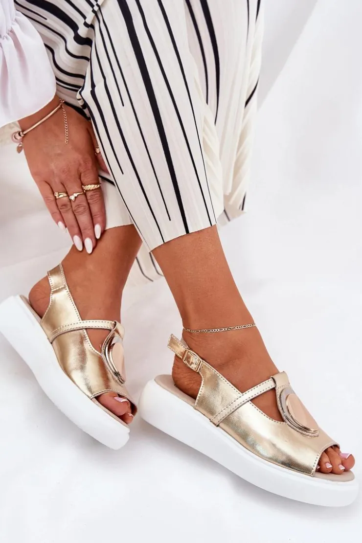 Online Damskie buty S.Barski Skórzane Eleganckie Sandały Damskie S.Barski GR51-603 Złote