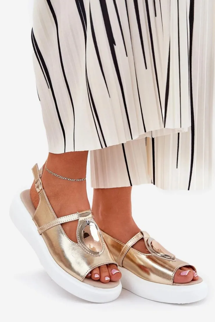 Online Damskie buty S.Barski Skórzane Eleganckie Sandały Damskie S.Barski GR51-603 Złote