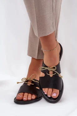 Damskie Zazoo Skórzane Klapki Damskie Na Płaskim Obcasie 3022 Czarne