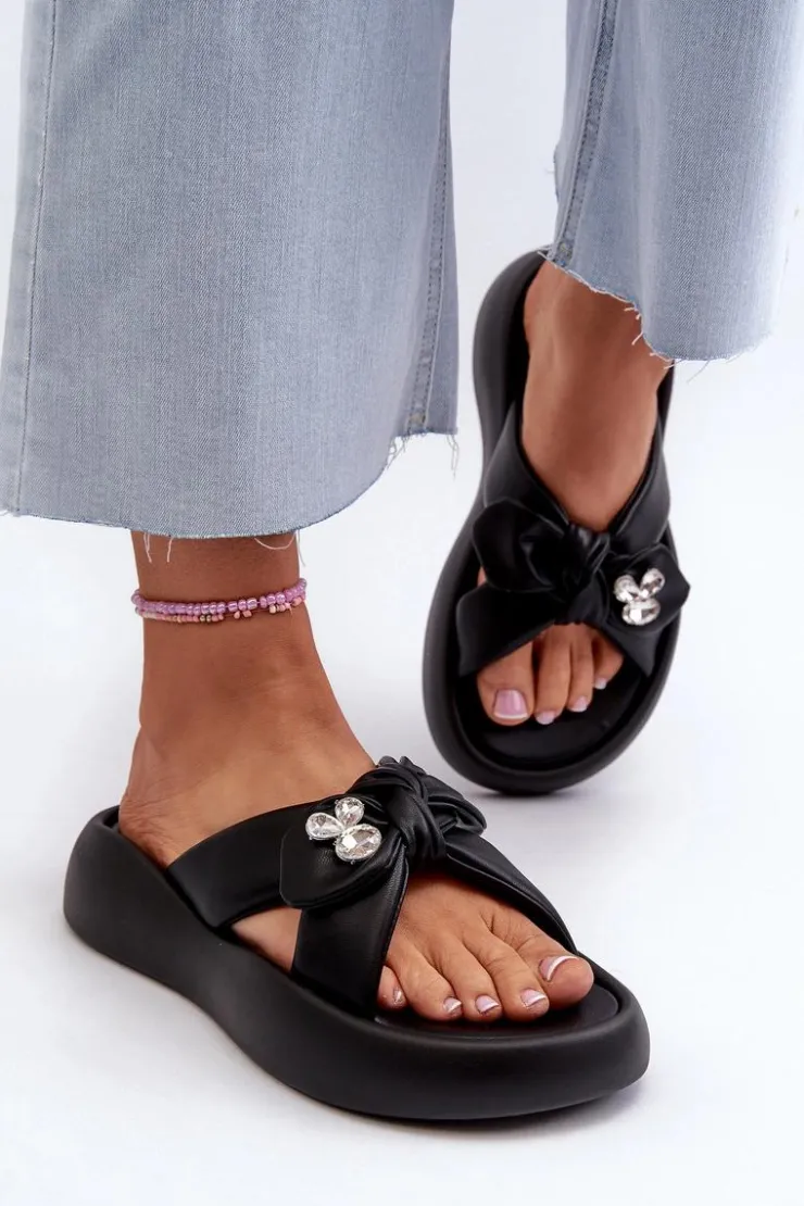 Damskie GOE Skórzane Klapki Damskie Na Platformie Czarne NN2N4110