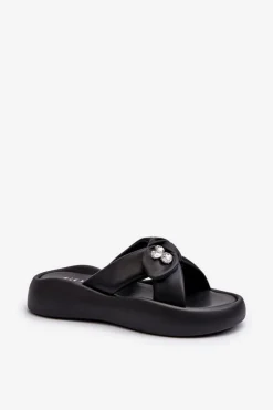 Damskie GOE Skórzane Klapki Damskie Na Platformie Czarne NN2N4110