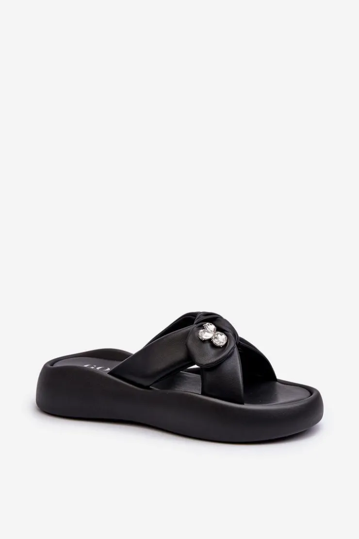 Damskie GOE Skórzane Klapki Damskie Na Platformie Czarne NN2N4110