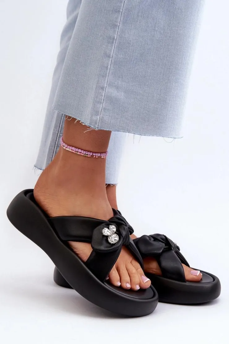 Damskie GOE Skórzane Klapki Damskie Na Platformie Czarne NN2N4110