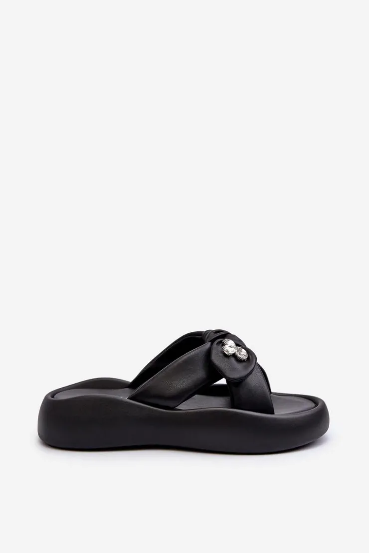 Damskie GOE Skórzane Klapki Damskie Na Platformie Czarne NN2N4110