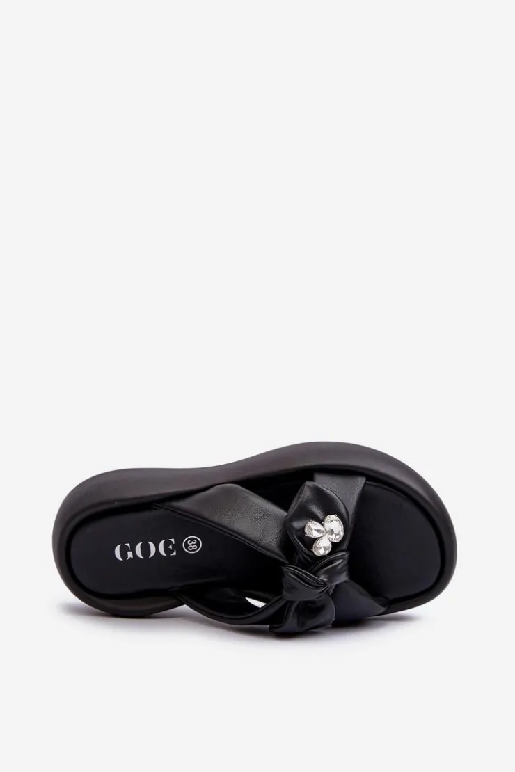 Damskie GOE Skórzane Klapki Damskie Na Platformie Czarne NN2N4110