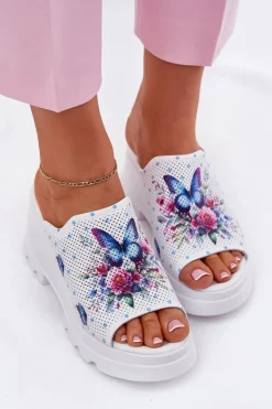 Boto Klapki Na Koturnie|Klapki Damskie Klasyczne*Skórzane Klapki Damskie Na Koturnie Artiker 56C0428 Białe