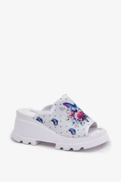 Boto Klapki Na Koturnie|Klapki Damskie Klasyczne*Skórzane Klapki Damskie Na Koturnie Artiker 56C0428 Białe