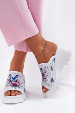 Boto Klapki Na Koturnie|Klapki Damskie Klasyczne*Skórzane Klapki Damskie Na Koturnie Artiker 56C0428 Białe