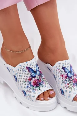 Boto Klapki Na Koturnie|Klapki Damskie Klasyczne*Skórzane Klapki Damskie Na Koturnie Artiker 56C0428 Białe