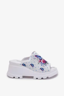 Boto Klapki Na Koturnie|Klapki Damskie Klasyczne*Skórzane Klapki Damskie Na Koturnie Artiker 56C0428 Białe