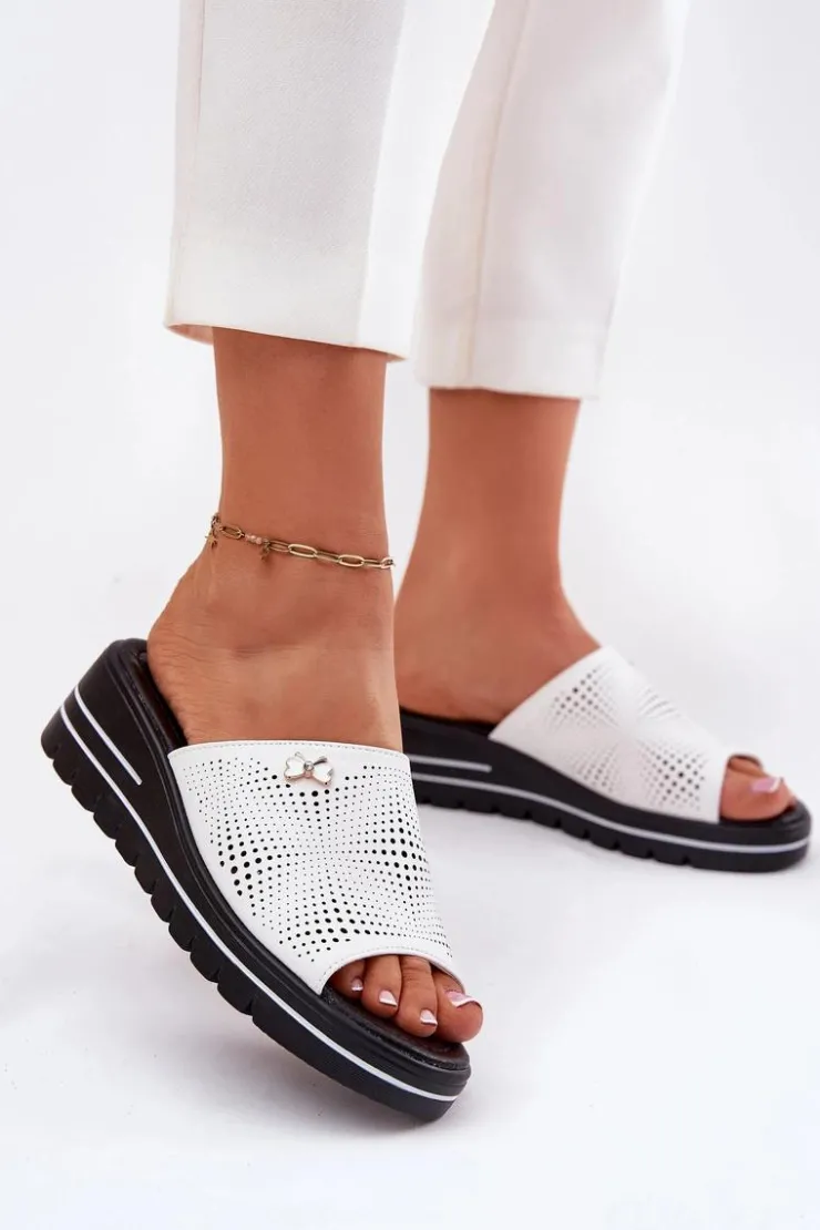 Sale Buty damskie Vinceza Skórzane Klapki Damskie Na Koturnie Vinceza 41477 Białe Biały