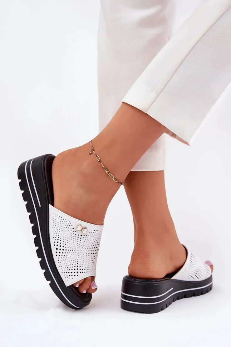 Sale Buty damskie Vinceza Skórzane Klapki Damskie Na Koturnie Vinceza 41477 Białe Biały