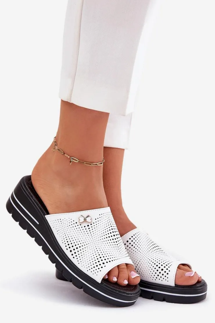 Sale Buty damskie Vinceza Skórzane Klapki Damskie Na Koturnie Vinceza 41477 Białe Biały