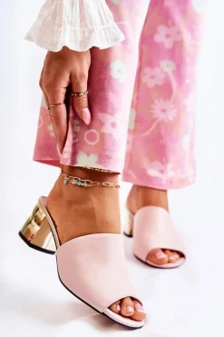 Boto Klapki Na Obcasie|Klapki Damskie Klasyczne*Skórzane Klapki Damskie Na Obcasie Różowe Perry