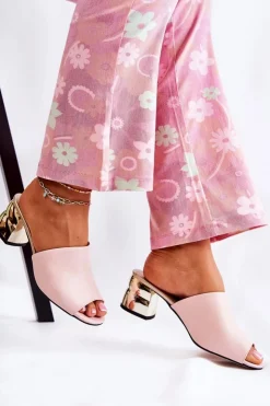 Boto Klapki Na Obcasie|Klapki Damskie Klasyczne*Skórzane Klapki Damskie Na Obcasie Różowe Perry