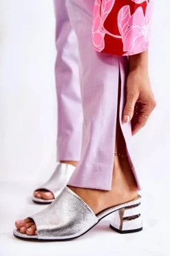 Boto Klapki Na Obcasie|Klapki Damskie Klasyczne*Skórzane Klapki Damskie Na Obcasie Srebrne Perry