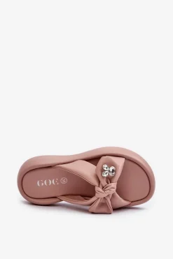 Online GOE Skórzane Klapki Damskie Na Platformie Różowe NN2N4109