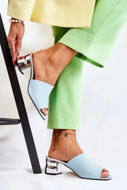 Boto Klapki Na Obcasie|Klapki Damskie Klasyczne*Skórzane Klapki Damskie Na Obcasie Niebieskie Perry