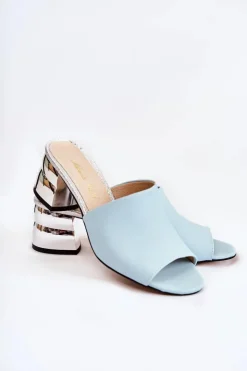 Boto Klapki Na Obcasie|Klapki Damskie Klasyczne*Skórzane Klapki Damskie Na Obcasie Niebieskie Perry