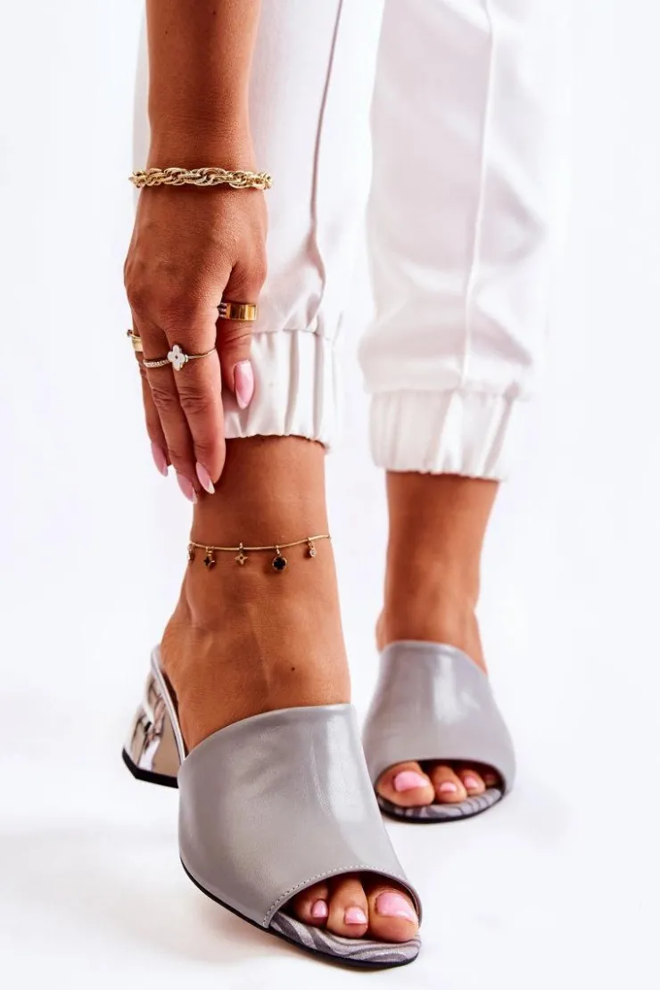 Sale Boto Skórzane Klapki Damskie Na Obcasie Szare Perry