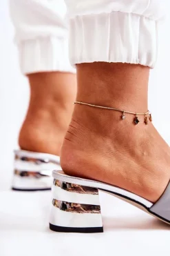 Sale Boto Skórzane Klapki Damskie Na Obcasie Szare Perry