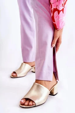 Online Boto Skórzane Klapki Damskie Na Obcasie Złote Perry