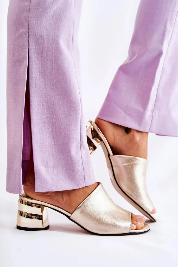 Online Boto Skórzane Klapki Damskie Na Obcasie Złote Perry