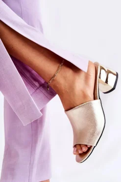 Online Boto Skórzane Klapki Damskie Na Obcasie Złote Perry