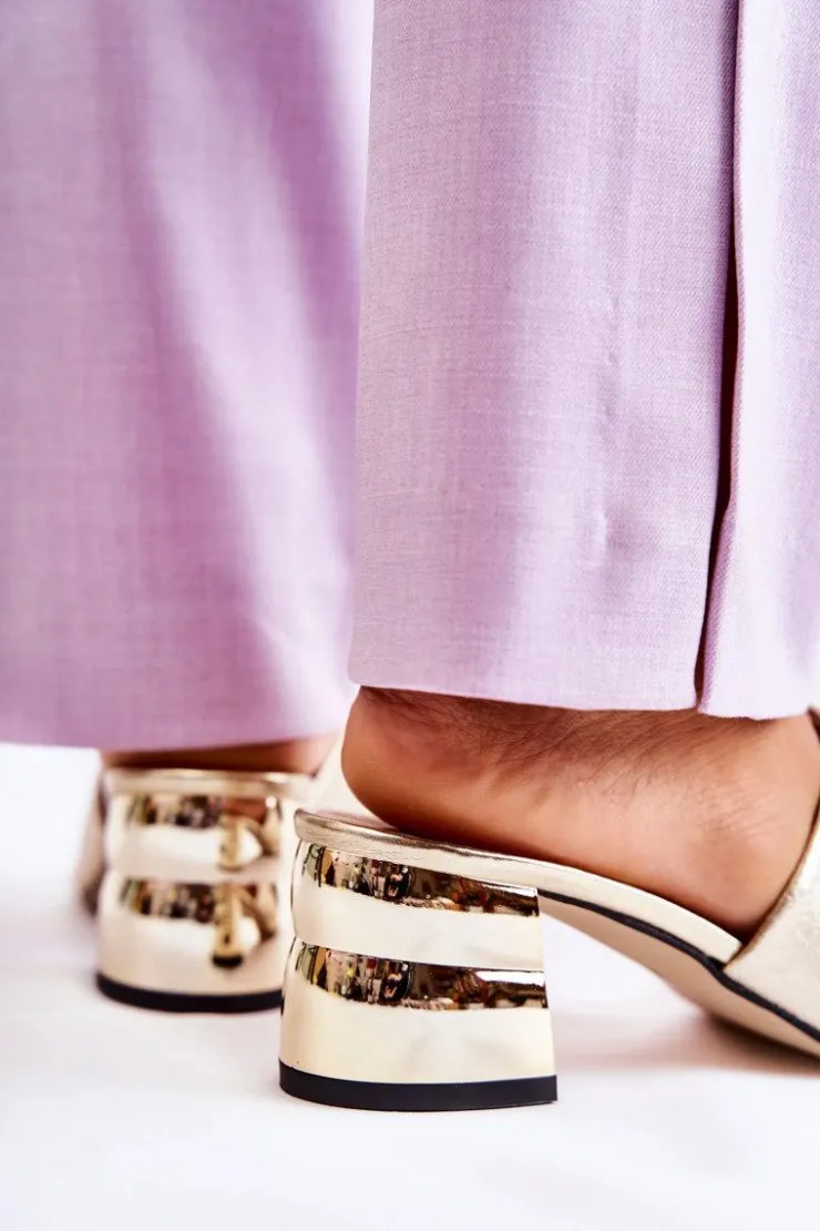 Online Boto Skórzane Klapki Damskie Na Obcasie Złote Perry