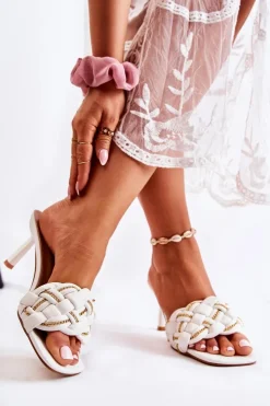 Damskie Boto Skórzane Klapki Damskie Plecione Białe Sulea